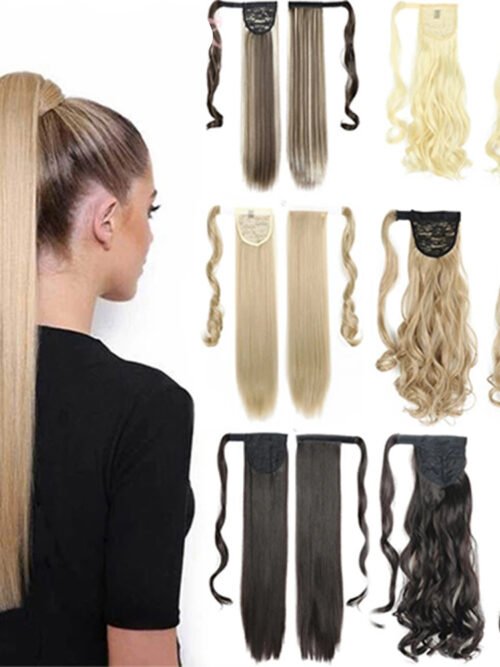 Long Straight Wrap Around Clip In Ponytail Hair Extension Heat Resistant Synthetic Tail Fake Hair