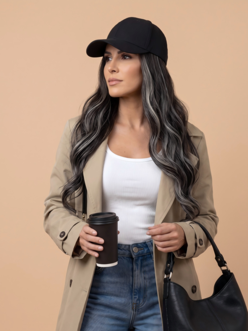 ChicWave | Long Wavy Silver Highlighted | Baseball Cap-wig