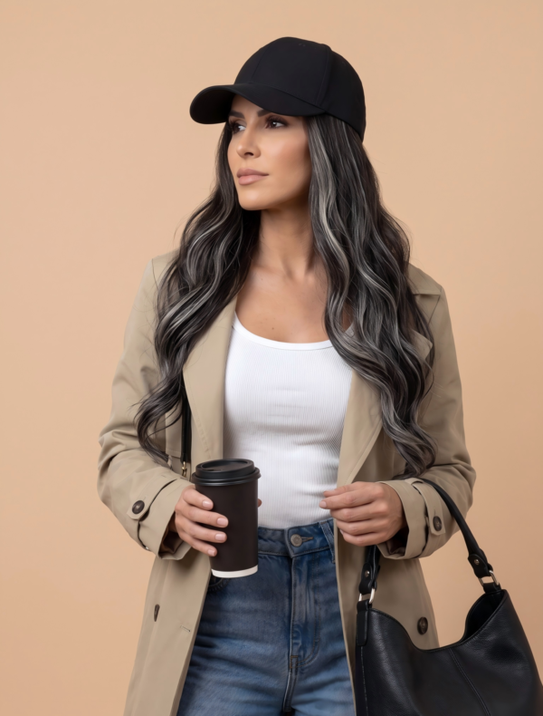 ChicWave | Long Wavy Silver Highlighted | Baseball Cap-wig