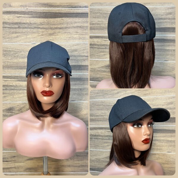 Easy Bob | Short Straight Dark Brown | Black Baseball Cap-wig